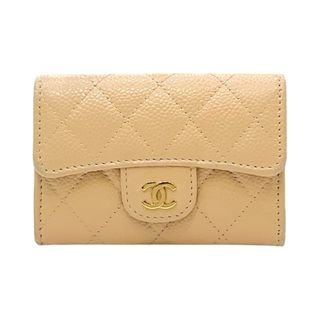 CHANEL - 　シャネル CHANEL マトラッセ フラップカードケース AP0214 25番台 ベージュ ゴールド金具 キャビアスキン レディース カードケース