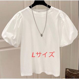 バルーン袖　Tシャツ　半袖　パフスリーブ　レディース　白　無地　ボリューム袖　綿(Tシャツ(半袖/袖なし))