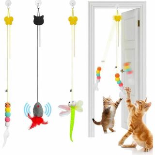 猫じゃらし 3点セット 一人遊び 吊り下げ 猫 おもちゃ 鈴 羽 ネズミ ペット