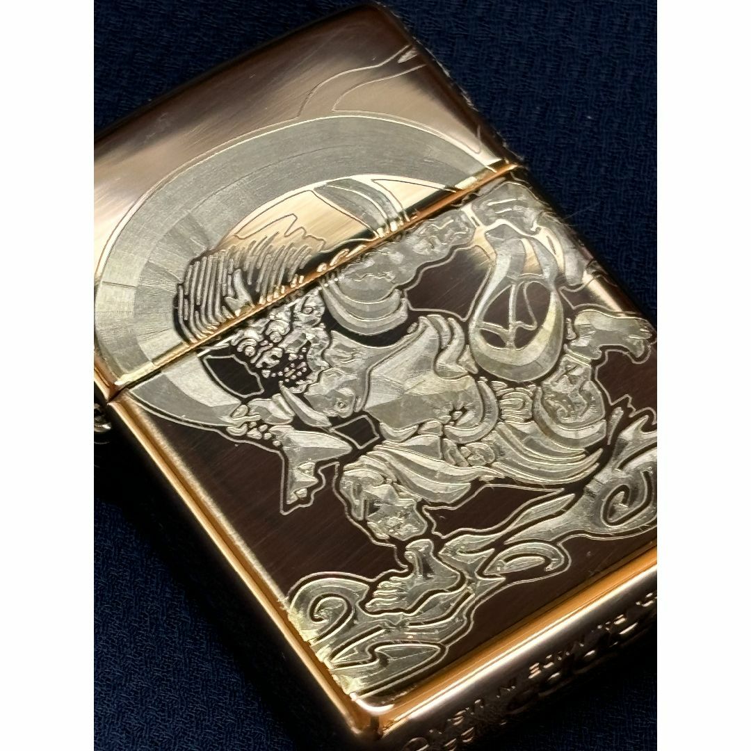 ZIPPO(ジッポー)の風神　雷神　ジッポーアーマーボディー金 ダイヤ彫刻　　名前彫刻zippo  メンズのファッション小物(タバコグッズ)の商品写真