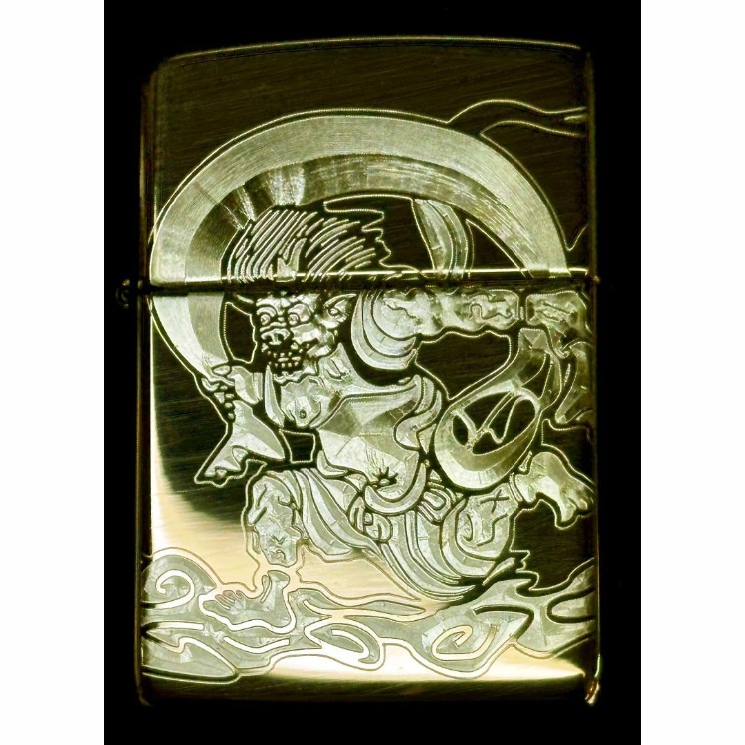 ZIPPO(ジッポー)の風神　雷神　ジッポーアーマーボディー金 ダイヤ彫刻　　名前彫刻zippo  メンズのファッション小物(タバコグッズ)の商品写真