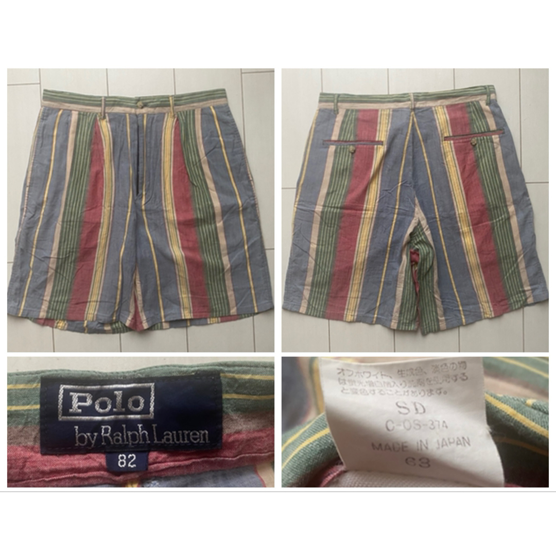 POLO RALPH LAUREN(ポロラルフローレン)の80s 90s polo ラルフローレン ストライプ マルチカラー ショーツ L メンズのパンツ(ショートパンツ)の商品写真