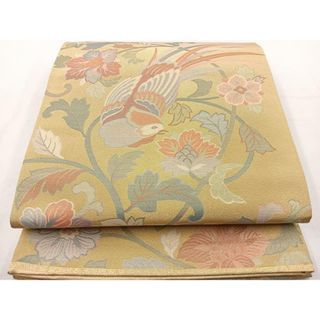 平和屋着物◎六通柄袋帯　花喰い鳥　金糸　正絹　逸品　BAAT6148ea
