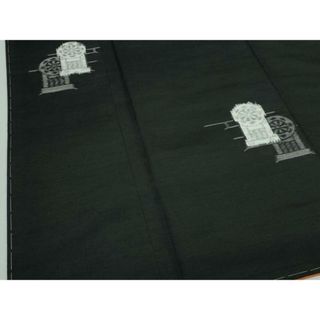 平和屋着物■上質な紬　糸車　黒地　正絹　逸品　未使用　DAAS7287xg(着物)