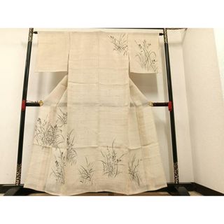平和屋着物＊夏物　訪問着　手描き　生紬　草花文　正絹　逸品　AAAV7899ph(着物)