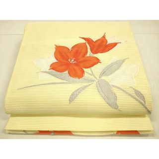 平和屋着物＊夏物　西陣　絽綴れ　八寸名古屋帯　草花文　銀糸　証紙付き　DAAT1794cm(帯)
