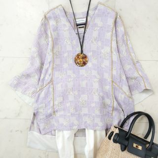 MAISON SPECIAL - 美品♪ メゾンスペシャル 総柄 花柄 ジャガード パインピング ブラウス