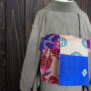 var.94アンティーク着物リメイク　大人の兵児帯　半幅帯　長尺　ハンドメイド(帯)