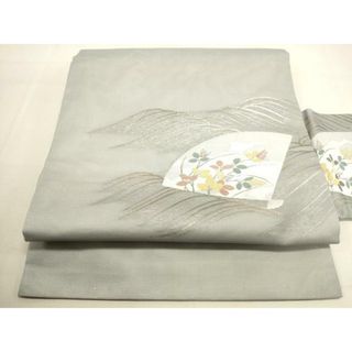 平和屋着物＊夏物　九寸名古屋帯　地紙草葉文　銀糸　正絹　逸品　DAAT6445op(帯)