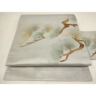 平和屋着物▼九寸名古屋帯　刺繍　枝松文　金糸　引箔　正絹　逸品　AAAW0458wj(帯)