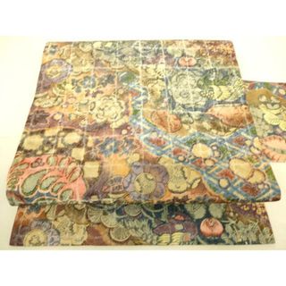 平和屋着物▼九寸名古屋帯　辻が花　銀通し地　正絹　逸品　DAAS0870az(帯)