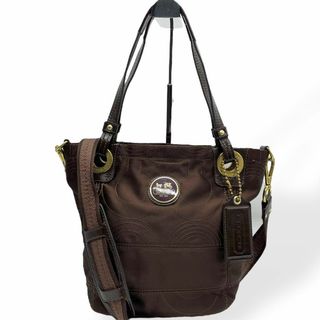コーチ(COACH)の美品 COACH コーチ ハンドバッグ 2way 肩掛け オプアート ブラウン(ショルダーバッグ)