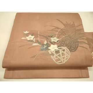 平和屋着物＊夏物　九寸名古屋帯　飾花文　銀糸　正絹　逸品　DAAT1781cm(帯)