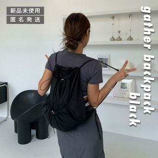 新品｜ギャザーバックパック 黒 ブラック レディース メンズ ショルダー 大容量(リュック/バックパック)