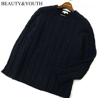 ビューティアンドユースユナイテッドアローズ(BEAUTY&YOUTH UNITED ARROWS)のBEAUTY&YOUTH ユナイテッドアローズ 英国製ウール100%★UKヤーン フィッシャーマン ニット セーター Sz.S　メンズ ネイビー(ニット/セーター)