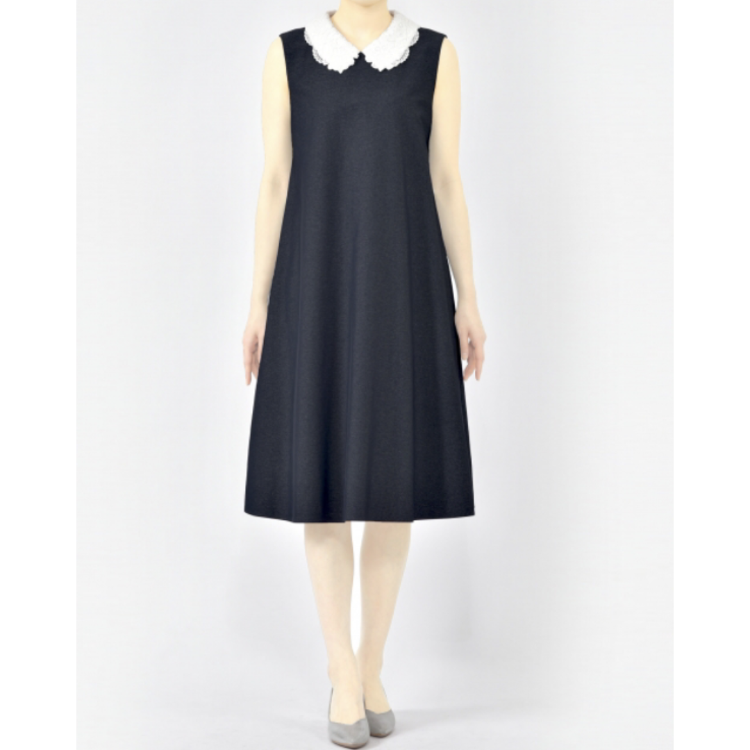 René - 【美品】Rene ルネ 襟つきワンピース ネイビー サイズ34