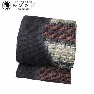 名古屋帯 紬 抽象織模様 青褐色 金通し O-5158(帯)