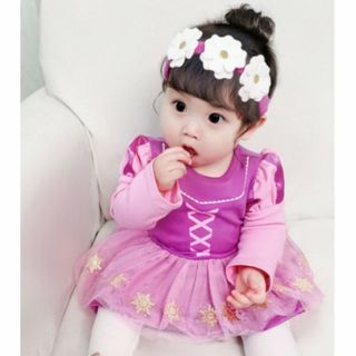 新品 ラプンツェル風 ベビー ロンパース 女の子 長袖 コスプレ ワンピース