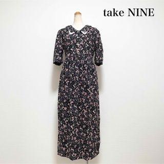 ヴィンテージ(VINTAGE)のアメリカ製 take NINE レース襟ロングワンピース 黒 花柄 ヴィンテージ(ロングワンピース/マキシワンピース)