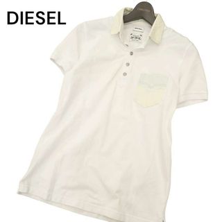 ディーゼル(DIESEL)のDIESEL ディーゼル 春夏 ダメージ加工★ デニム 切替 半袖 鹿の子 ポロシャツ Sz.XS　メンズ 白(ポロシャツ)