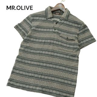 ミスターオリーブ(Mr.OLIVE)のMR.OLIVE ミスターオリーブ 春夏 半袖 ジャガード ボーダー★ ワーク ポロシャツ Sz.S　メンズ グレー 日本製(ポロシャツ)