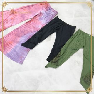 【ベリーダンス用衣装 まとめ売り】全3点 セット レッスン着 ズボン パンツ ピンク ブラック グリーン 黒 緑 柄 模様 無地