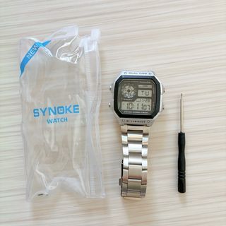 SYNOKE デジタル腕時計スポーツステンレススチールメンズウォッチ