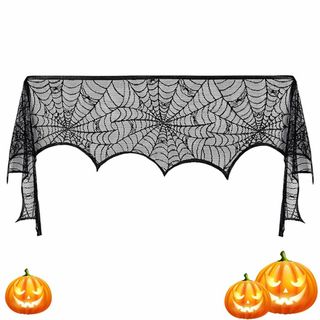 Tumao ハロウィン テーブルクロス 蜘蛛の巣 マントルピースカバー ブラック