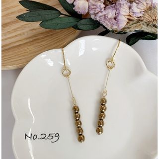 No.259 チェコビーズ ブロンズ　揺れる　大人ピアス