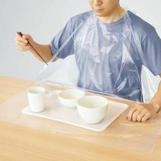★使い捨て食事用エプロン フラットタイプ 60枚入 透明 食べこぼしキャッチ