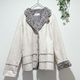 【ロブジェ】ベージュコート 裏ボア　暖かい　Lサイズ　ボタン留め