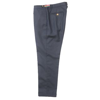 THOM BROWNE NEW YORK トム ブラウン ニュー ヨーク スラックス テーパード ツイル ローライズ アンカー 金ボタン トリコロールタグ アメトラ ボタンフライ ウール100% トラウザーズ パンツ メンズ サイズ 2 ダークネイビー 濃紺 スイス製 MTC159A00626415