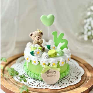 #301 アップルグリーン1段M クレイケーキ　ハーフバースデー　センイルケーキ
