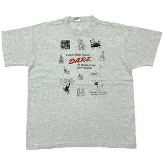 【物流センター】 中古 FRUIT OF THE LOOM | フルーツオブザルーム 半袖Ｔシャツ 90年代 COHOES HIGH SCHOOL D.A.R.E イラストTシャツ USA製　薬物乱用防止教育プログラム グレー サイズ：XL 【101】(Tシャツ/カットソー(半袖/袖なし))