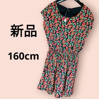 【新品】後ろリボン チェリー柄ミニワンピース 160cm