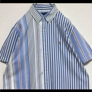 ラルフローレン(Ralph Lauren)の正規品 ラルフローレン BDシャツ 半袖 ブルーストライプ マルチポニー刺繍 L(シャツ)