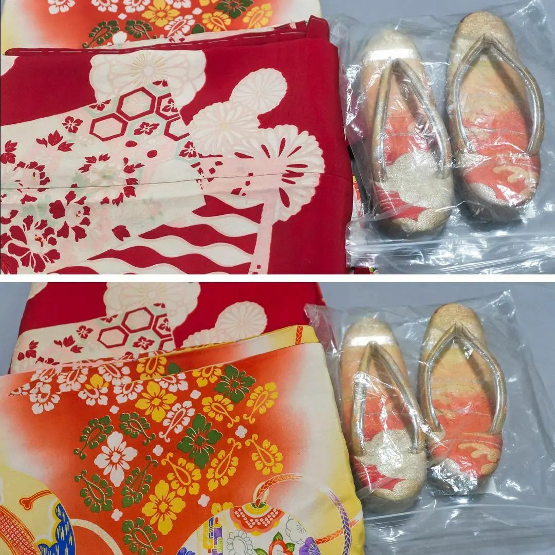 【アンティーク】金紗きもの・可愛い長襦袢・レトロ・着物と襦袢のセット アンティーク】金紗きもの・可愛い長襦袢・レトロ・着物と襦袢の