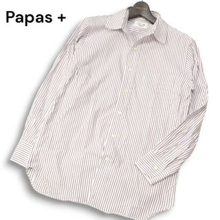 Papas + パパス プラス 通年★ 長袖 ストライプ ドレス シャツ Sz.M メンズ 日本製(シャツ)