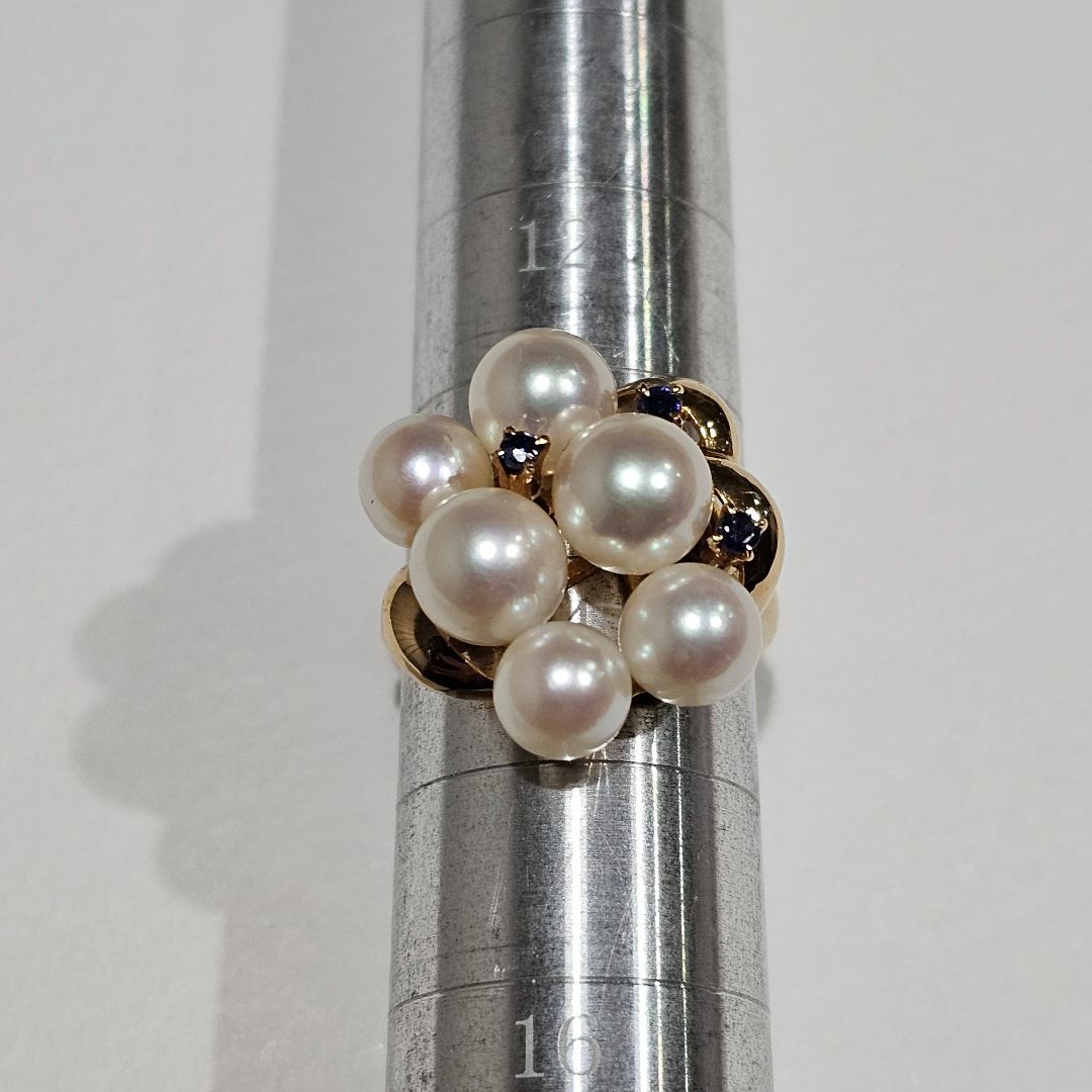 1441 タサキパールサファイアリングK18YGイエローゴールド14号