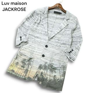 Luv maison JACKROSE ジャックローズ 春夏 リゾート柄 ヤシの木★ 7分袖 ニット ジャケット カーディガン Sz.44 メンズ 灰(カーディガン)