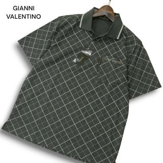 ジャンニバレンチノ(GIANNI VALENTINO)の【新品 未使用】 GIANNI VALENTINO ジャンニバレンチノ ロゴ刺繍★ 半袖 ダイヤ 格子柄 ポロシャツ Sz.M メンズ 灰 グレー(ポロシャツ)
