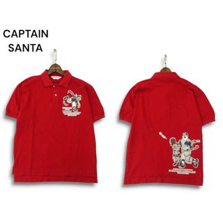 CAPTAIN SANTA キャプテンサンタ 春夏★ ベースボール プリント 半袖 鹿の子 ポロシャツ Sz.M メンズ 日本製 赤(ポロシャツ)