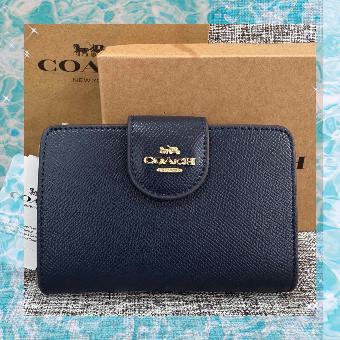 【誠実】 ネイビー COACH - COACH 二つ折り財布 なゆ by 新品の通販 小物