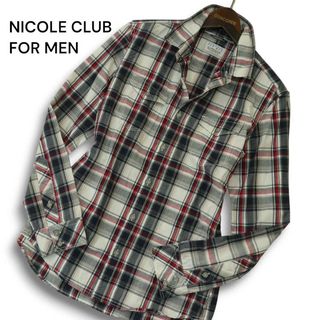 NICOLE CLUB FOR MEN ニコルクラブ フォーメン 春夏 襟ワイヤー★ 長袖 ウエスタン チェック シャツ Sz.46 メンズ(シャツ)