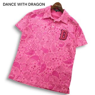DANCE WITH DRAGON ダンスウィズドラゴン ゴルフ 春夏 ロゴ刺繍★ ペイズリー総柄 半袖 ポロシャツ Sz.2 メンズ 日本製