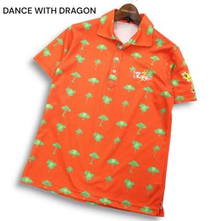 DANCE WITH DRAGON ダンスウィズドラゴン ゴルフ 春夏 ロゴ&イナズマ刺繍★ ツリー総柄 半袖 ポロシャツ Sz.2　メンズ