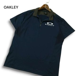 オークリー(Oakley)のOAKLEY オークリー 春夏 ロゴプリント★ 半袖 ハーフジップ シャツ Sz.M メンズ 紺 ネイビー ゴルフ(ウエア)