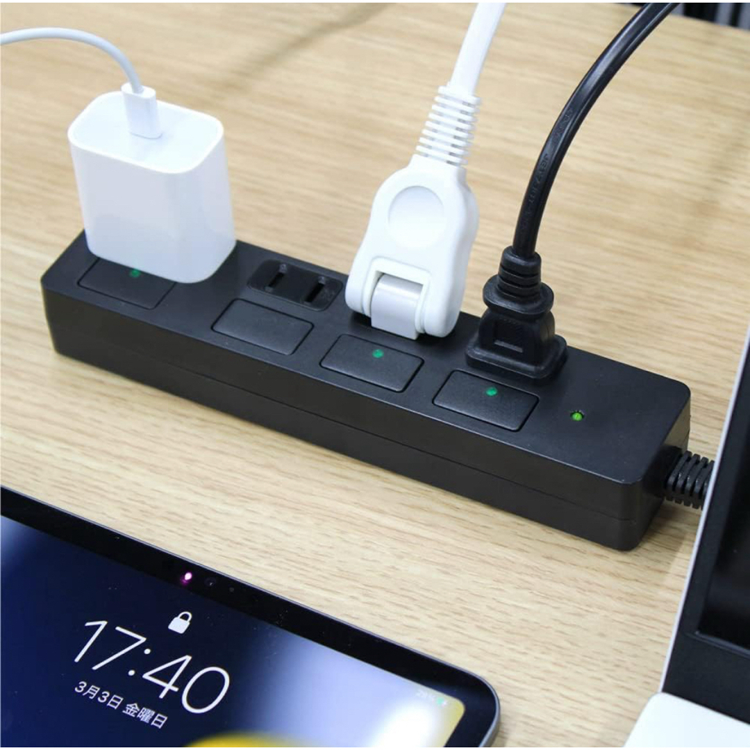 新品✨フラットスイッチ 個別スイッチ 電源タップ　ブラック　2m スマホ/家電/カメラの生活家電(その他)の商品写真