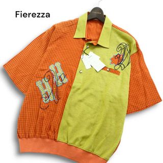 【新品 未使用】 fierezza フィエレッツァ 春夏 麻 リネン混★ 異素材切替 チェック 半袖 ポロシャツ Sz.L メンズ 日本製(ポロシャツ)