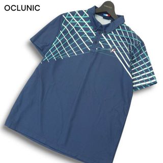 CLUNK クランク ゴルフ 春夏 ロゴ★ デザインチェック 半袖 ボタンダウン ポロシャツ Sz.XXL　メンズ ネイビー 大きいサイズ